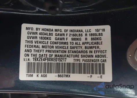 2019 Honda Insight Touring from USA, damaged, VIN 19XZE4F9XKE015217